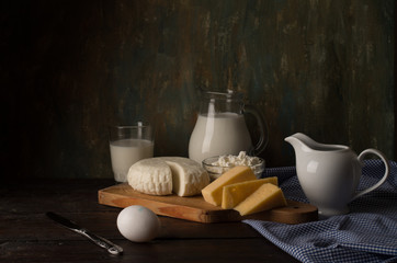 Dairy products on kitchen table