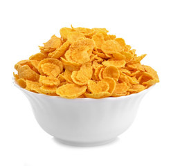 tasty cornflakes in bowl  isolated on white