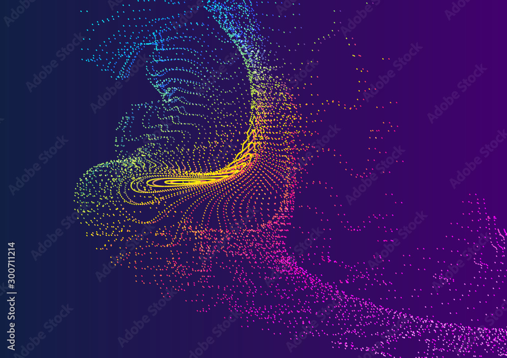 Poster abstract background with many particles. optical illusion of movement.
