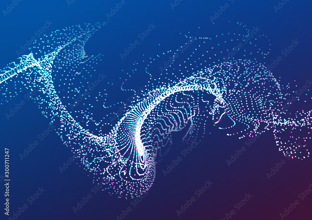 Poster abstract background with many particles. optical illusion of movement.