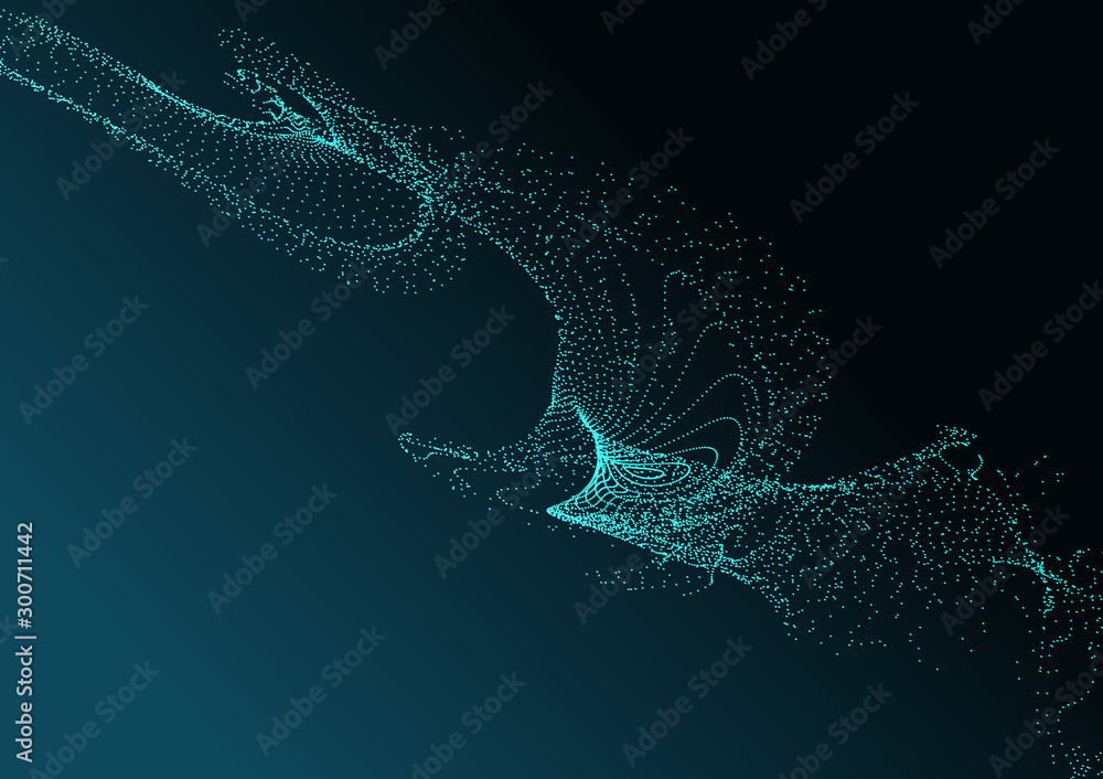 Poster abstract background with many particles. optical illusion of movement.