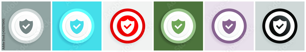 Leinwandbilder Shield icon set, colorful flat design vector illustrations in 6 options for web design and mobile applications