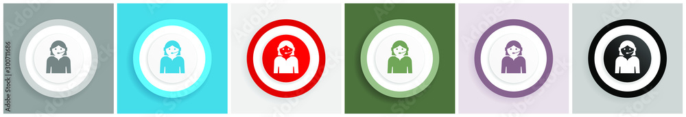 Poster Call center icon set, colorful flat design vector illustrations in 6 options for web design and mobile applications
