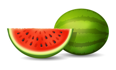 Fresh sliced watermelon isolated on a white background. Vector illustration in realistic 3D style.