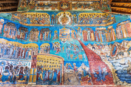 The Voronet Monastery, Romania. The last judgement painting.