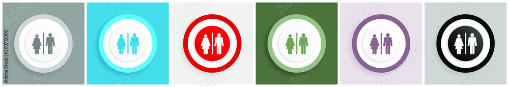 Aufkleber Man and Woman icon set, colorful flat design vector illustrations in 6 options for web design and mobile applications