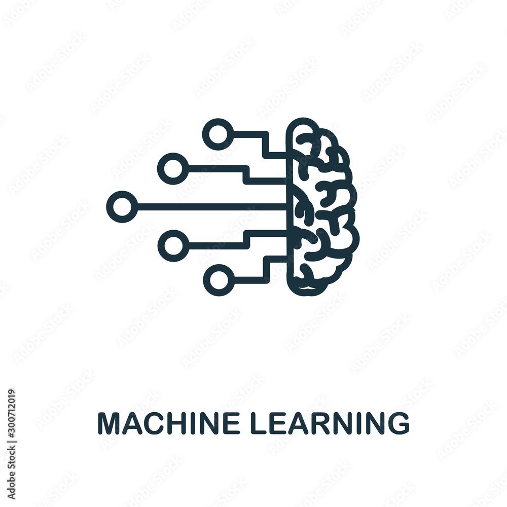 Poster machine learning icon outline style. thin line creative machine learning icon for logo, graphic desi