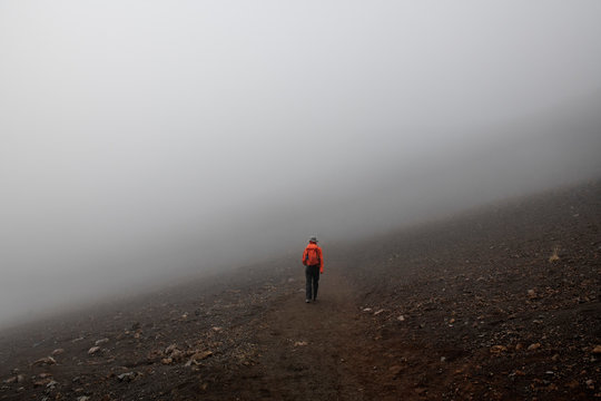 Man Hiking Alone in Haleakala Crater, Maui