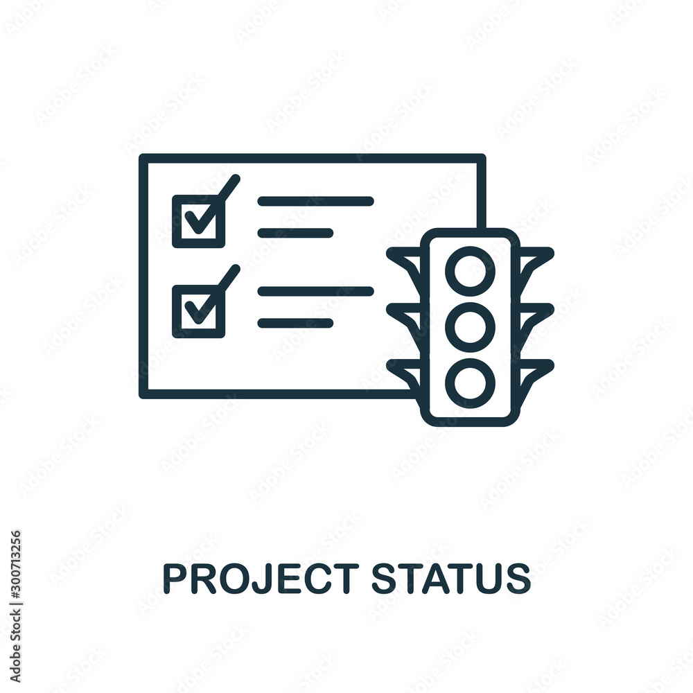 Poster project status icon outline style. thin line creative project status icon for logo, graphic design a