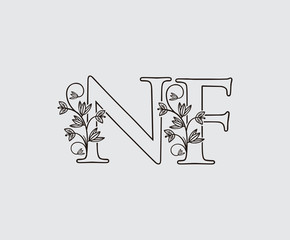 Letter N, F and NF Vintage Floral Logo Icon, overlapping monogram logo, Simple Swirl Black color Logo on white background. Classy Letter Logo Icon.