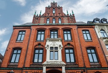 Beautiful old architecture of facades found in the small town Flensburg 