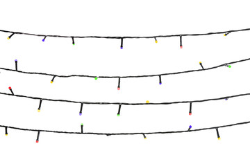 Strings of Christmas lights on white background