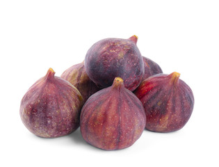 Pile of tasty fresh figs on white background