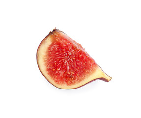 Slice of fresh fig fruit on white background