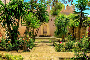 View of the Andalusian Gardens in The Kasbah of the Udayas ancient fortress in Rabat in Morocco