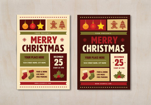 Christmas Party Flyer Layout with Graphic Elements
