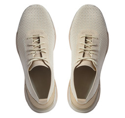 Top view of pair comfortable sneakers isolated on white background