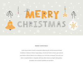Merry Christmas hand drawn vector lettering. Flat text template.