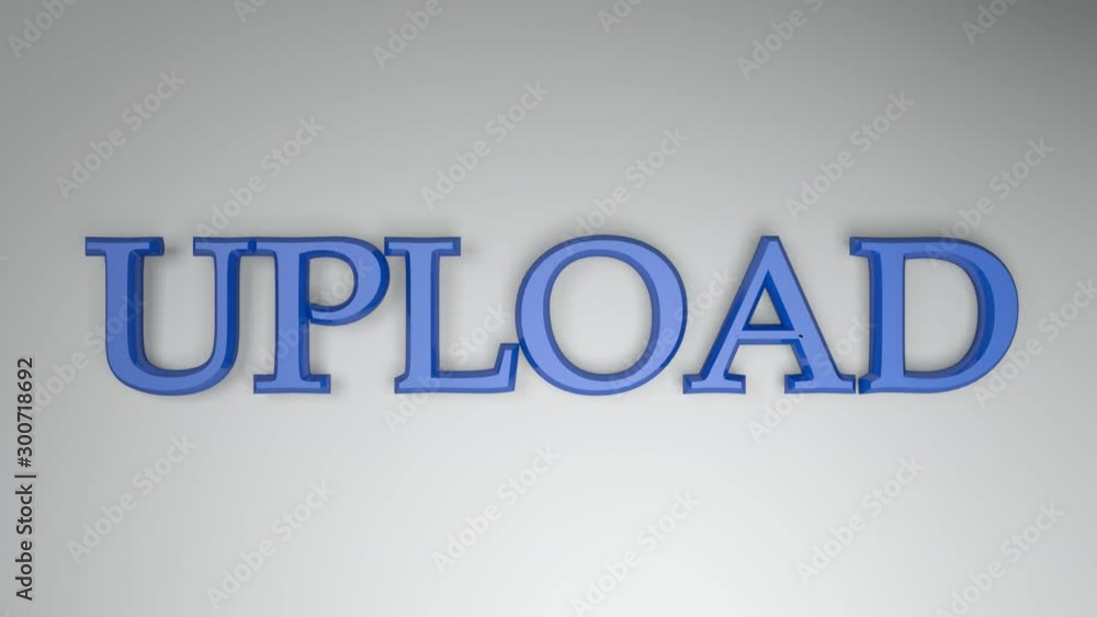 Poster the write upload in blue letters, on a white surface and two horizontal lines going from one side to