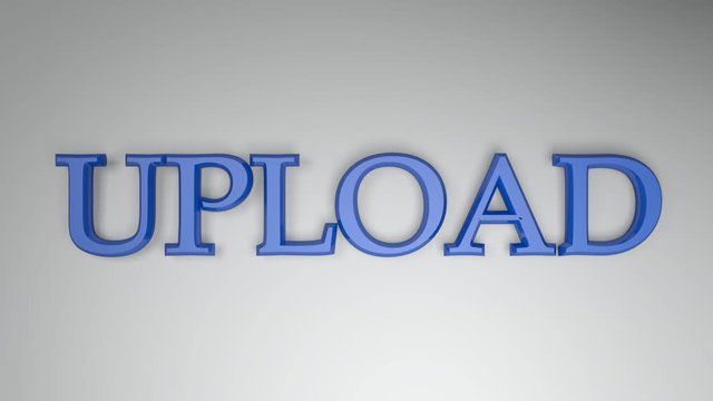 The write UPLOAD in blue letters, on a white surface and two horizontal lines going from one side to the other and back - 3D rendering video clip