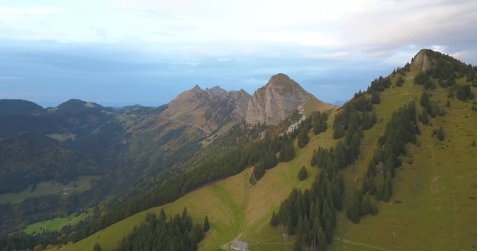4k drone shot of farm in the montain