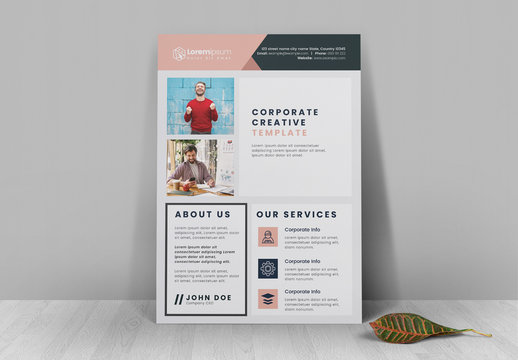 Business Flyer Layout with Pink and Blue Header and Accents