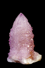 macro mineral stone amethyst cactus on a black background