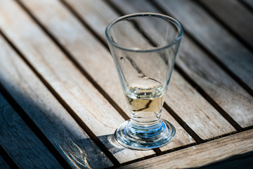 glass of water, snaps on table, stockholm, sweden