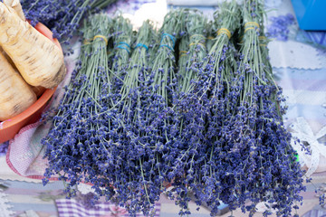 Lavender on the counter for sale.
