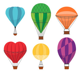 Cartoon Color Air Balloons Icon Set. Vector