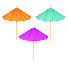 Realistic 3d Detailed Color Cocktail Umbrella Set. Vector