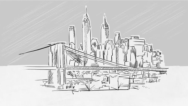 Manhattan Brooklyn Bridge Selfdrawing Lines