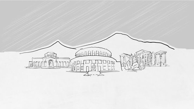 Yerevan Armenia Panorama Sketch Selfdrawing Lines