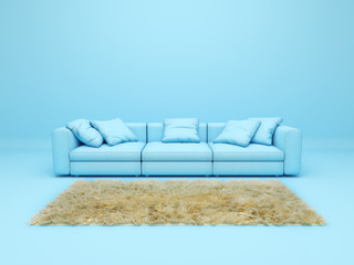Fototapeta na wymiar Cartoon style sofa with pillows and rug