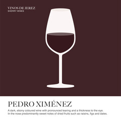 Pedro Ximenez spec sheet. Sherry wine. Illustrated guide for bars, restaurants, tourist guides, encyclopedias…