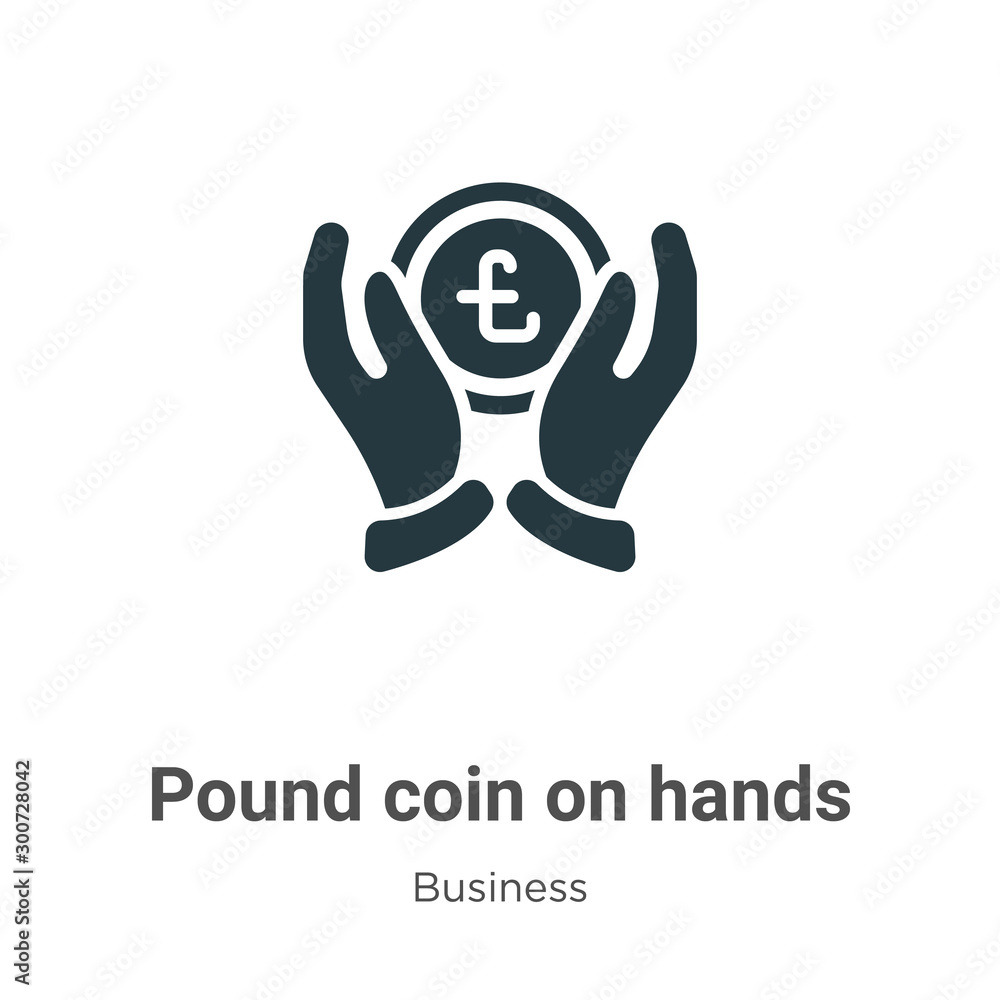Poster pound coin on hands vector icon on white background. flat vector pound coin on hands icon symbol sig