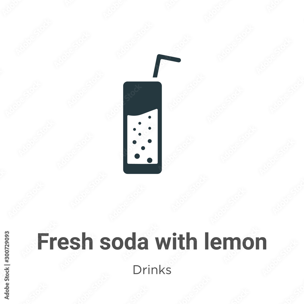 Poster fresh soda with lemon slice and straw vector icon on white background. flat vector fresh soda with l