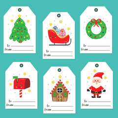 set of tags with cute Christmas characters   - vector illustration, eps    