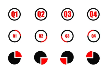 Deurstickers Quarterly icon set red and black showind first quarter second quarter third quarte and fourth quarter on three different designs isolated on white background © Sava Emanuel-Costin