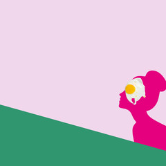 Collage silhouette woman, with egg eye, minimal 80s mood