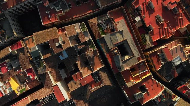 4K Drone Footage of colorful rooftops in Valencia