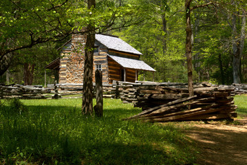Rustic log cabin in Cades Cove in Rocky Mountain National Park