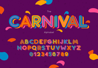 Vector carnival font and alphabet. Hand lettering for banner, poster, invitation template, greeting card