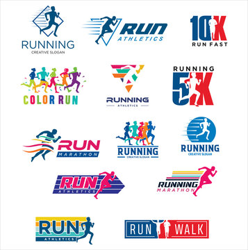 Set Of Running Logo Design vector Stock symbol .Running logo sport concept  .  running marathon Logo Design Template . 5k Running Logo Design , 10k run Logo Illustration