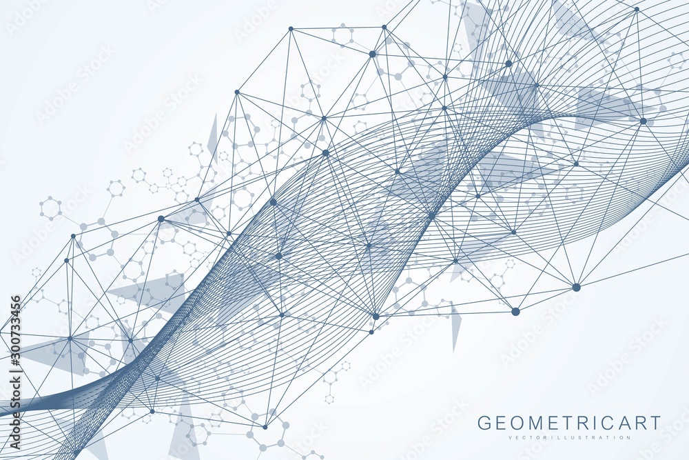 Aufkleber geometric abstract background with connected line and dots. structure molecule and communication. bi