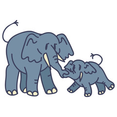  Adorable Cartoon Elephant Mother And Calf Vector Clip Art. Savannah Animal with Trunk Icon. Hand Drawn Kawaii Kid Motif Illustration of Wildlife in Flat Color. Isolated Baby, Nursery and Character. 