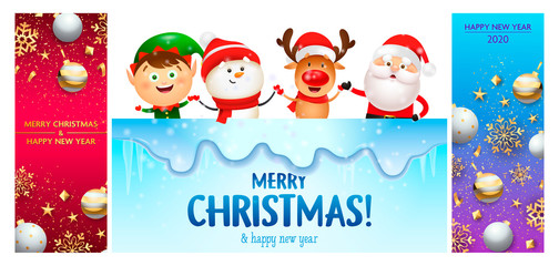 Merry Christmas pink, blue banner set with Santa