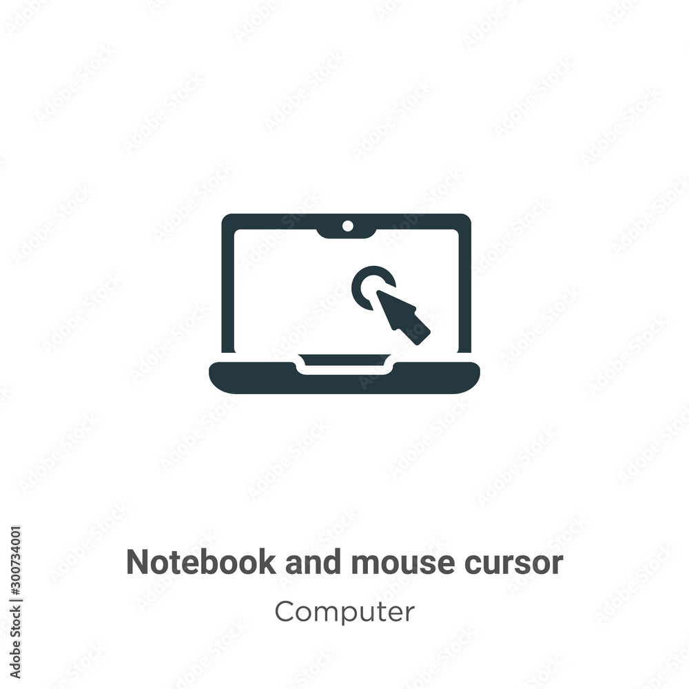 Poster notebook and mouse cursor vector icon on white background. flat vector notebook and mouse cursor ico