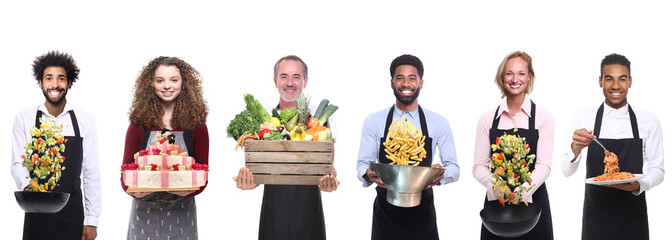 People with food in front of a white background