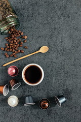 Fototapeta na wymiar Espresso Drink on Dark Textured Background